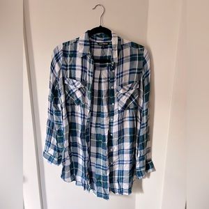 Express Plaid Oversized Blouse